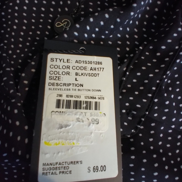 NWT Adrianna Papell Black and White Polka Dot Sleeveless Top Tie Front Size L - Picture 3 of 11